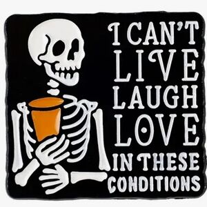 Funny Skeleton Pin – Black & White with Orange Cup